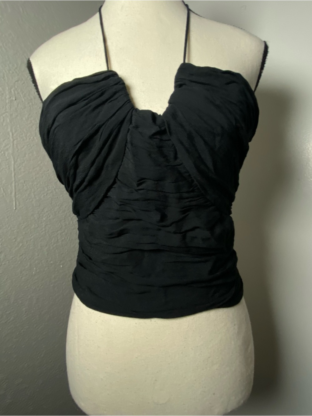 Aqua Black Ruched Chiffon Halter Top Size Small